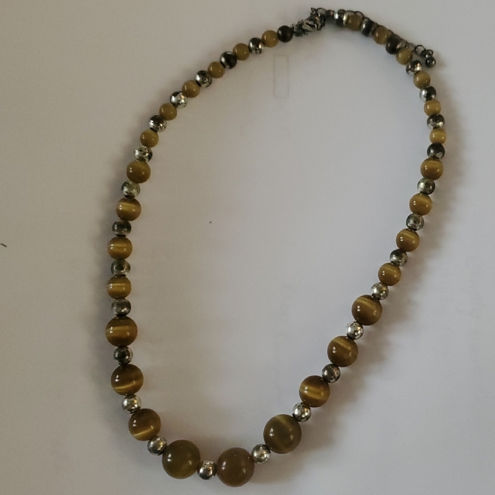 Elegant Brown and Silver Beaded Necklace